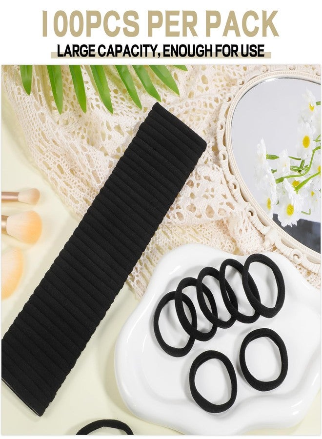 obeoby 100PCS Hair Ties for Thick Hair, Seamless Nylon Elastic Ponytail Holders, Bulk Black Hair Bands & Elastics for Women Girls - Image 5